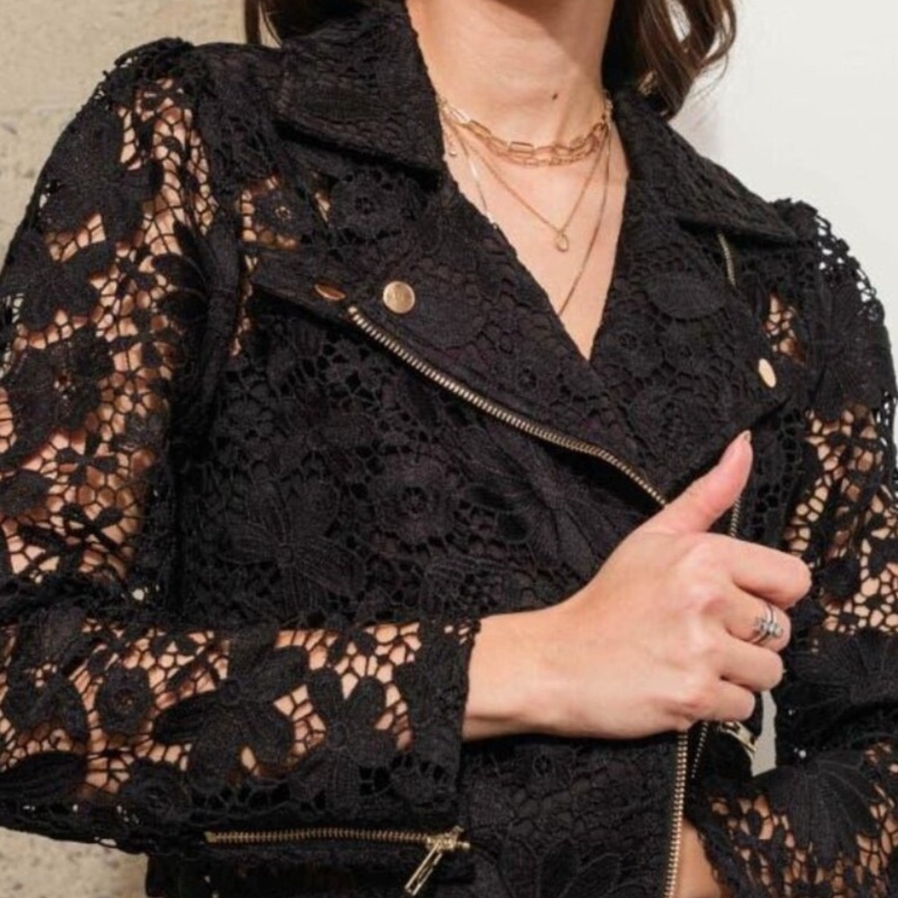 Guipure Black Lace Moto Jacket m NWT